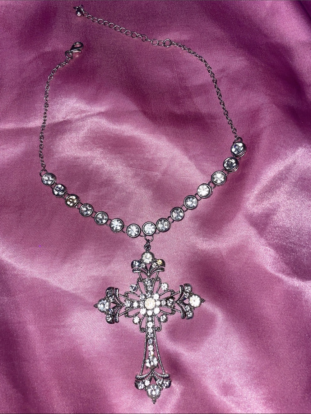 Dolls Kill Rhinestone Cross Necklace 💎